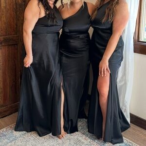 Birdy Grey Kira One Shoulder Dress Shiny Satin Black Size XL